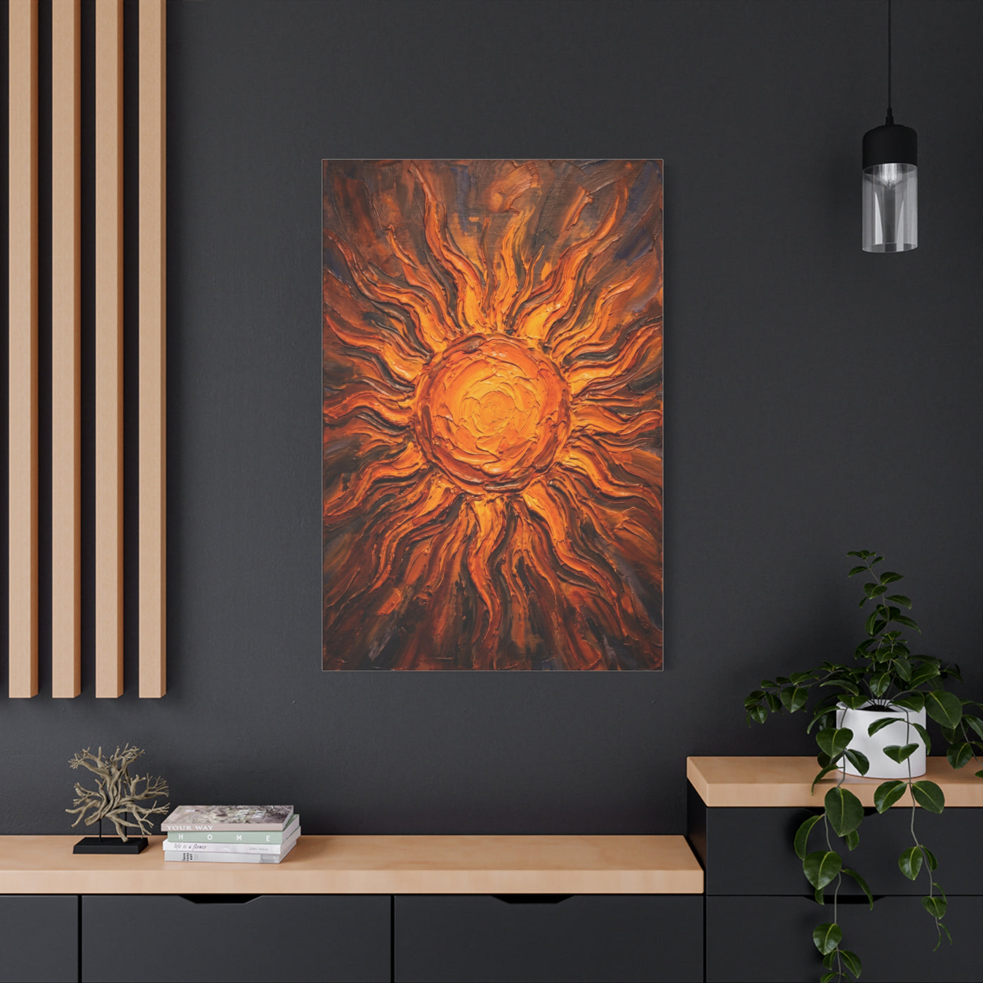 Fiery Impasto Sunburst Painting Wall Art & Canvas Print