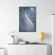 Snowy Moonlit White Peacock Wall Art & Canvas Print