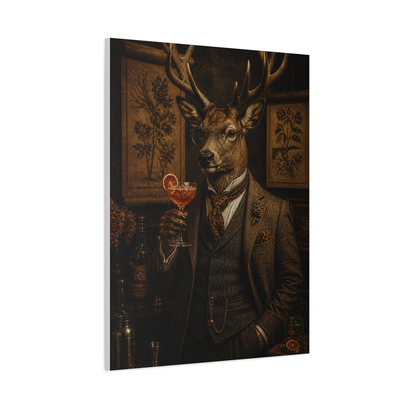 Aristocratic Deer Gentleman Cocktail Portrait Wall Art & Canvas Print