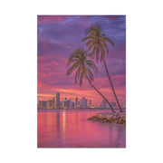 Miami Skyline Tropical Sunset With Palm Trees Wall Art & Canvas Print