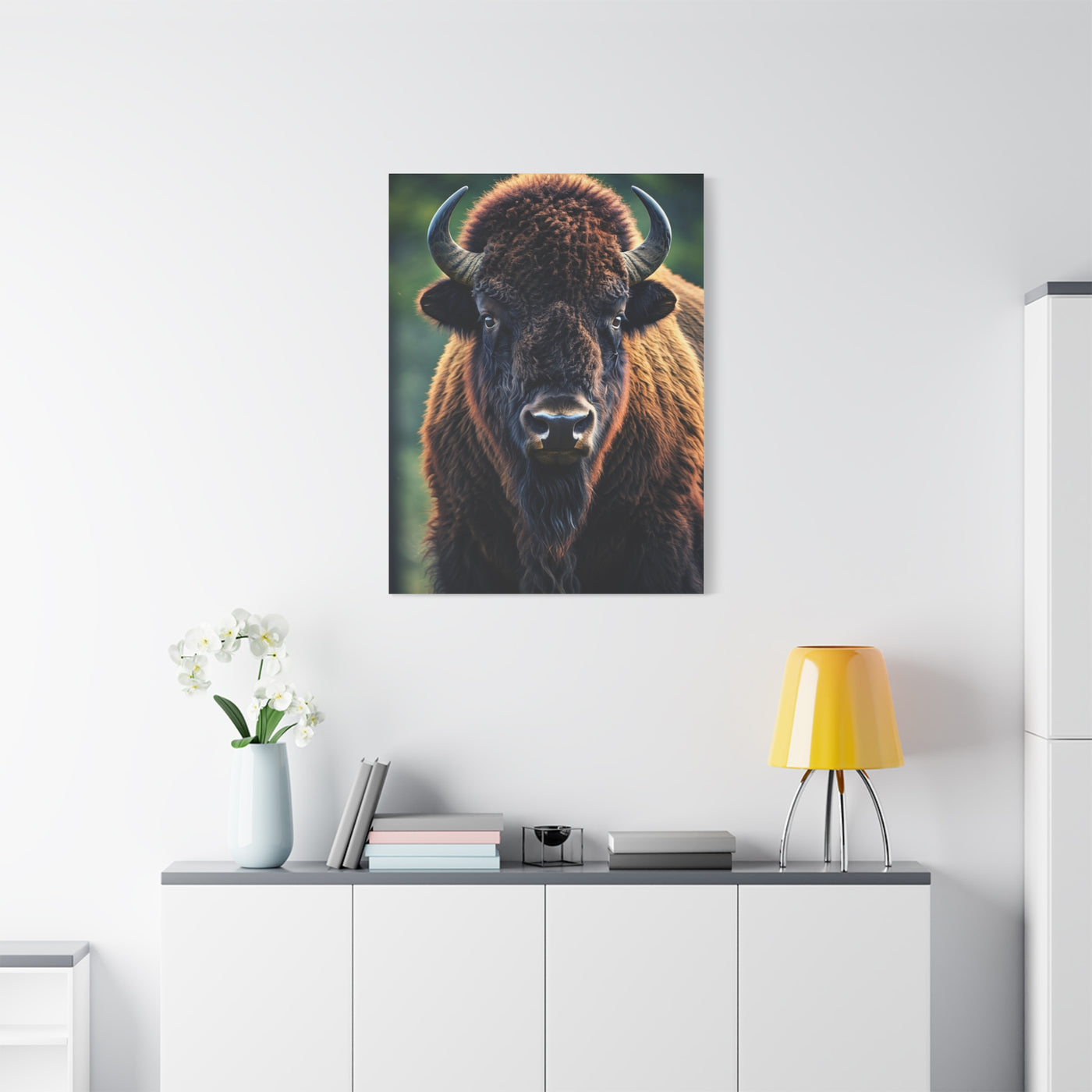 Vibrant Prairie Bison with Natural Green Backdrop Wall Art & Canvas Print
