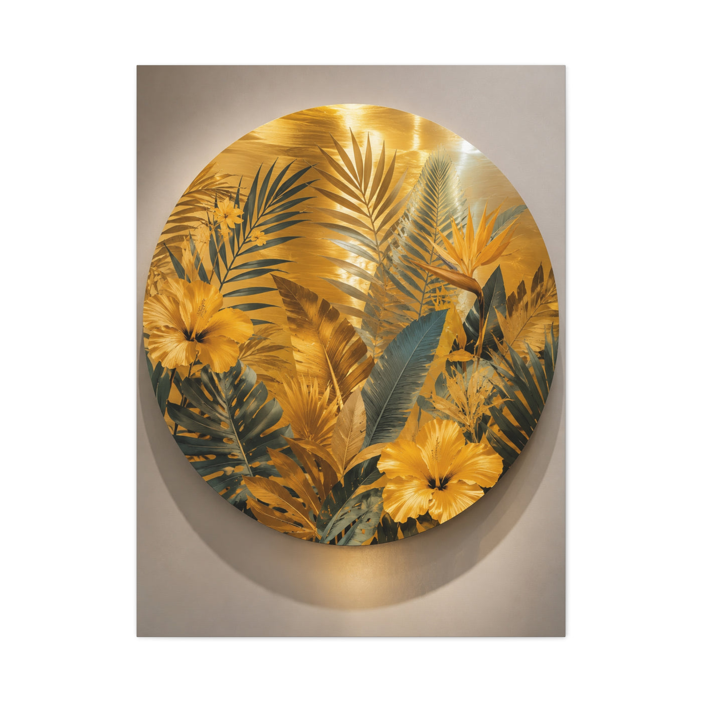Golden Tropical Botanical Disc Composition Wall Art & Canvas Print