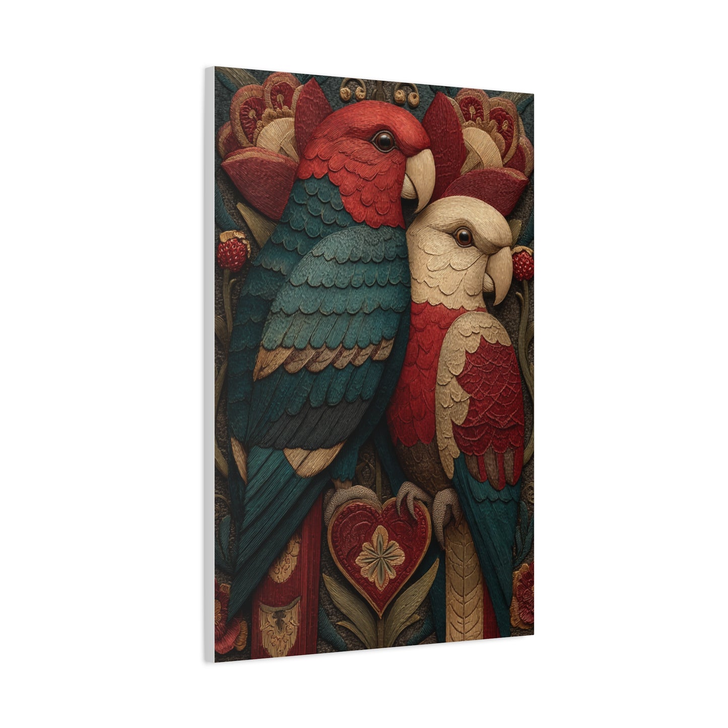 Fraktur Lovebirds Folk Ornament Wall Art & Canvas Print