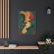 Golden Crane Celestial Flight Wall Art & Canvas Print
