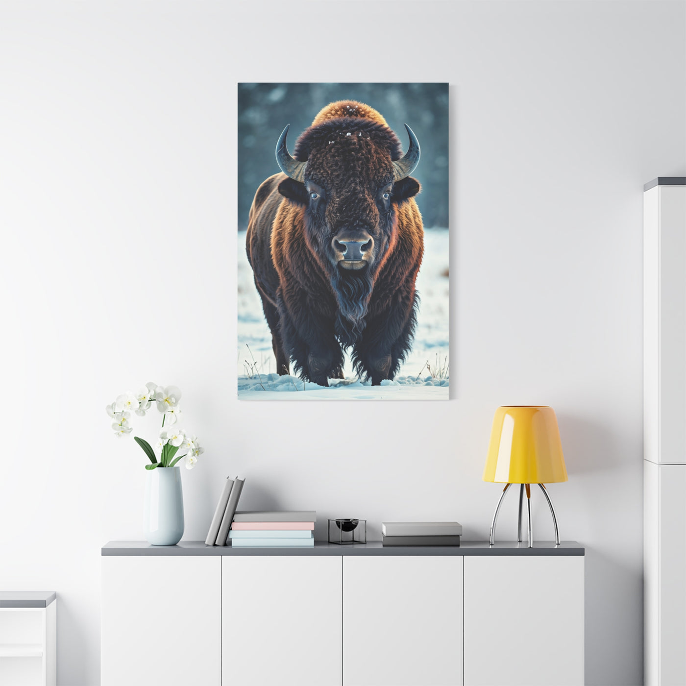 Winter American Bison in Snow Landscape Wall Art & Canvas Print