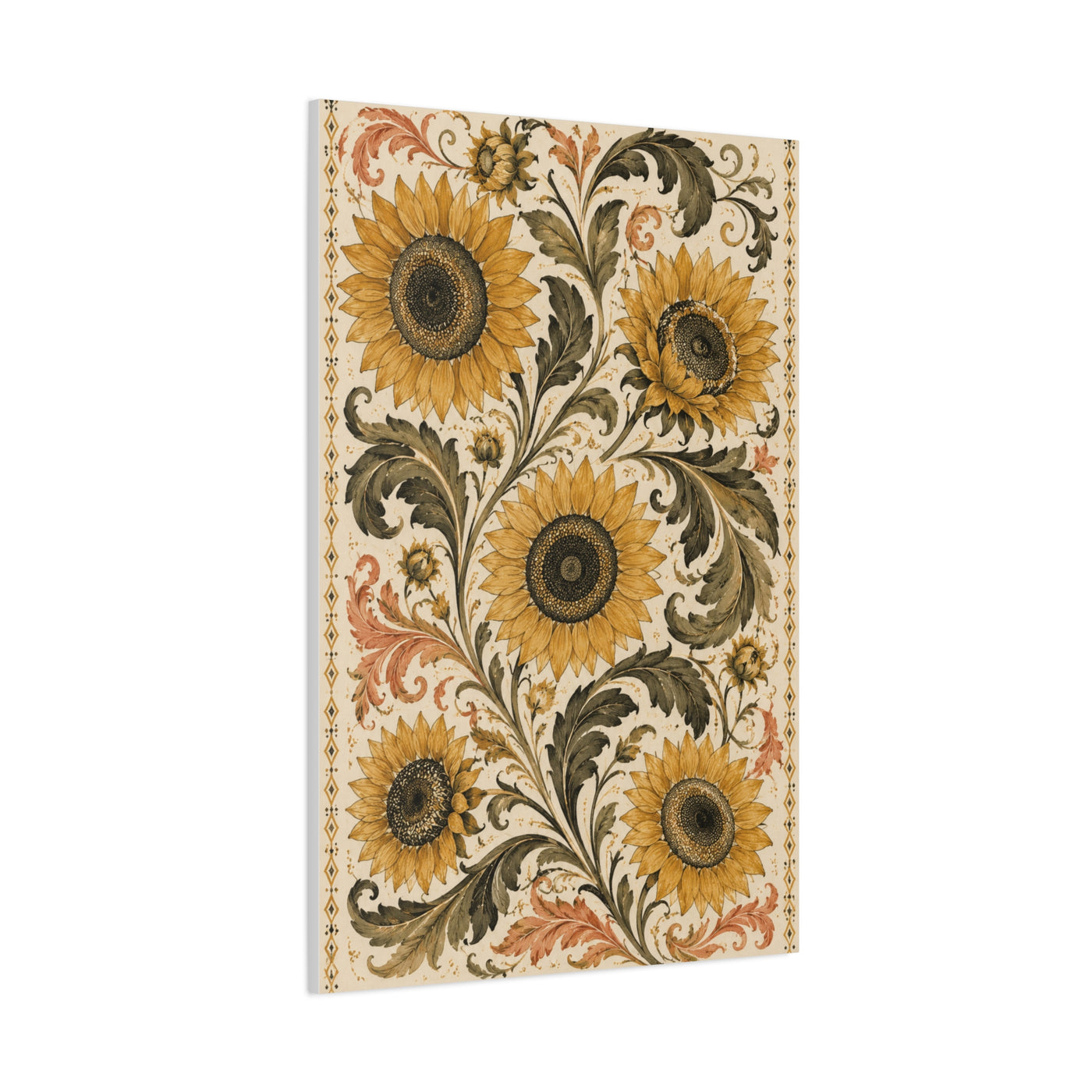 Vintage Botanical Sunflower Pattern Wall Art & Canvas Print