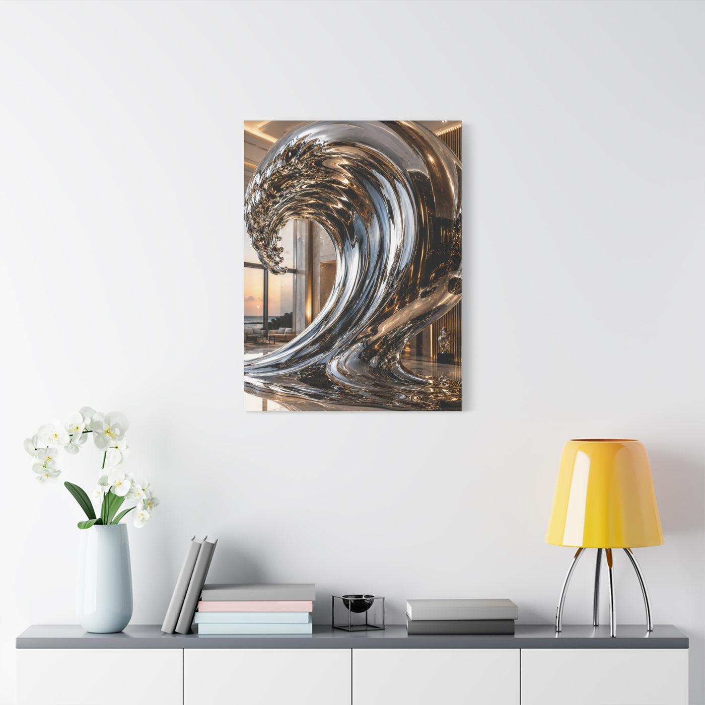 Luxury Chrome Wave Sculpture Interior Wall Art & Canvas Print