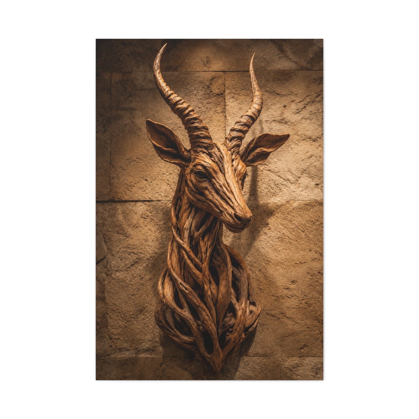 Teak Root Antelope Sculptural Mount Wall Art & Canvas Print