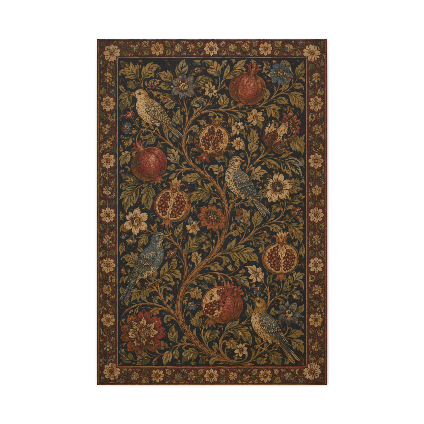 Dark Botanical Pomegranate Heritage Textile Wall Art & Canvas Print