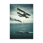Vintage Biplane Over Open Sea Wall Art & Canvas Prints