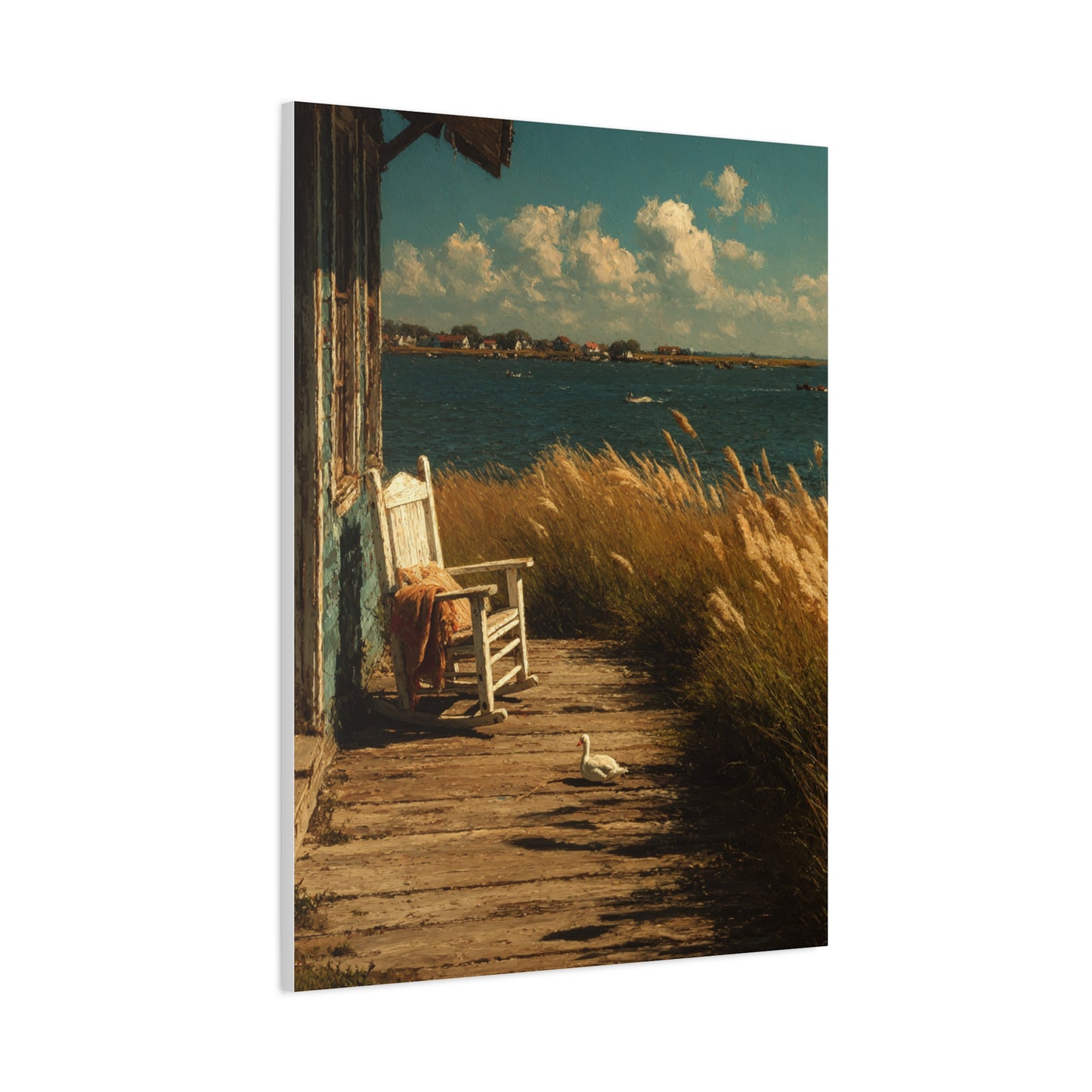 Farmhouse Lakeside Porch Scene Wall Art & Canvas Print