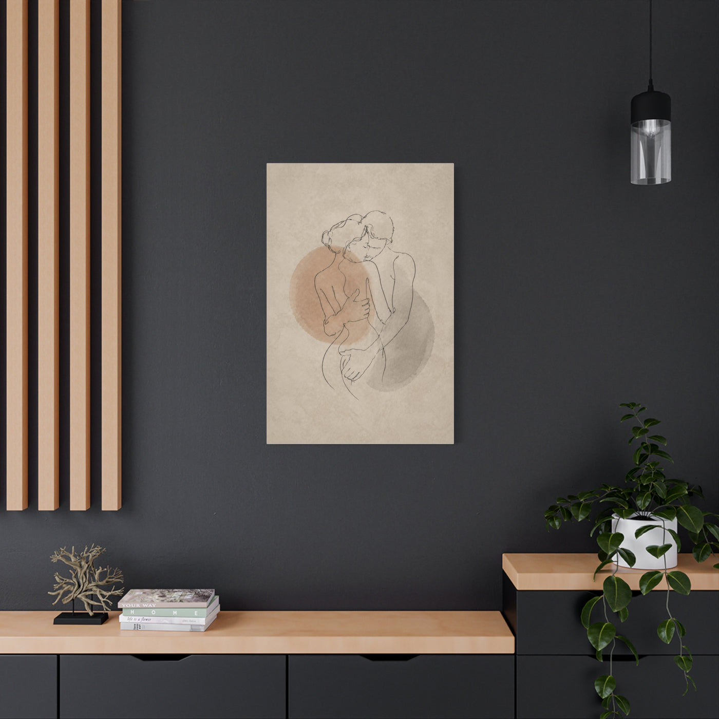 Minimal Line Couple Embrace Wall Art & Canvas Print