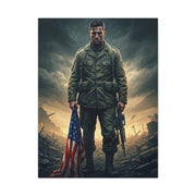Soldier Standing With Flag of Courage Wall Art & Canvas Prints