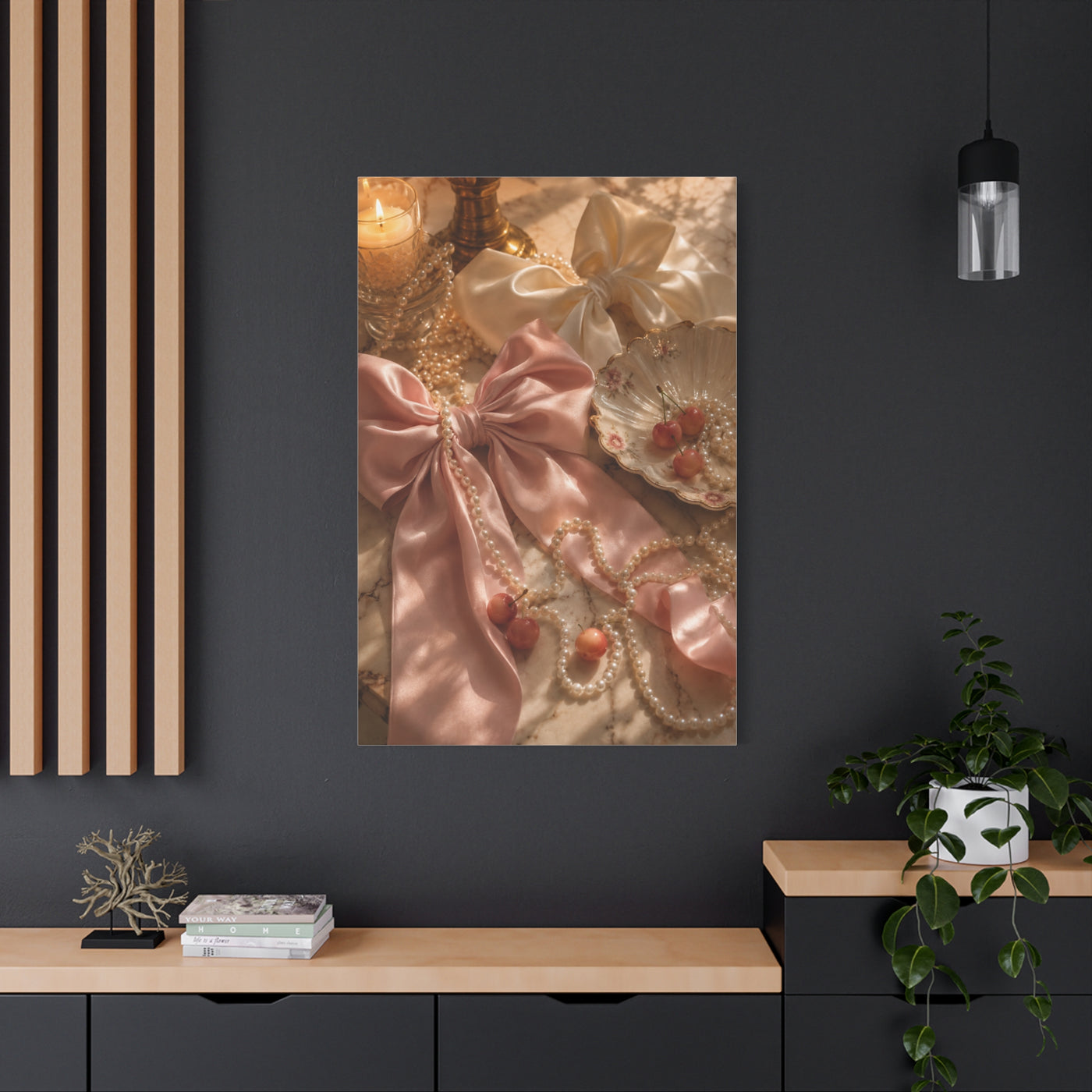 Coquette Silk Bow & Pearl Still Life Wall Art & Canvas Print