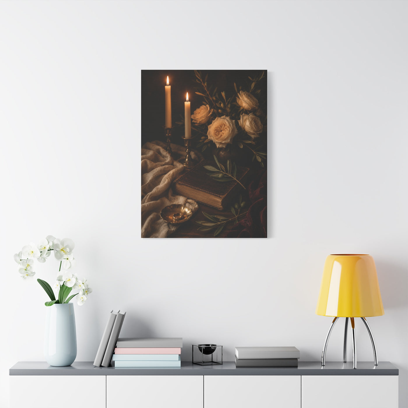 Romantic Candlelit Rose Still Life Wall Art & Canvas Print