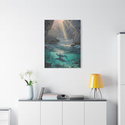Dolphins Swimming Beneath Sunlit Coastal Waters Wall Art & Canvas Print