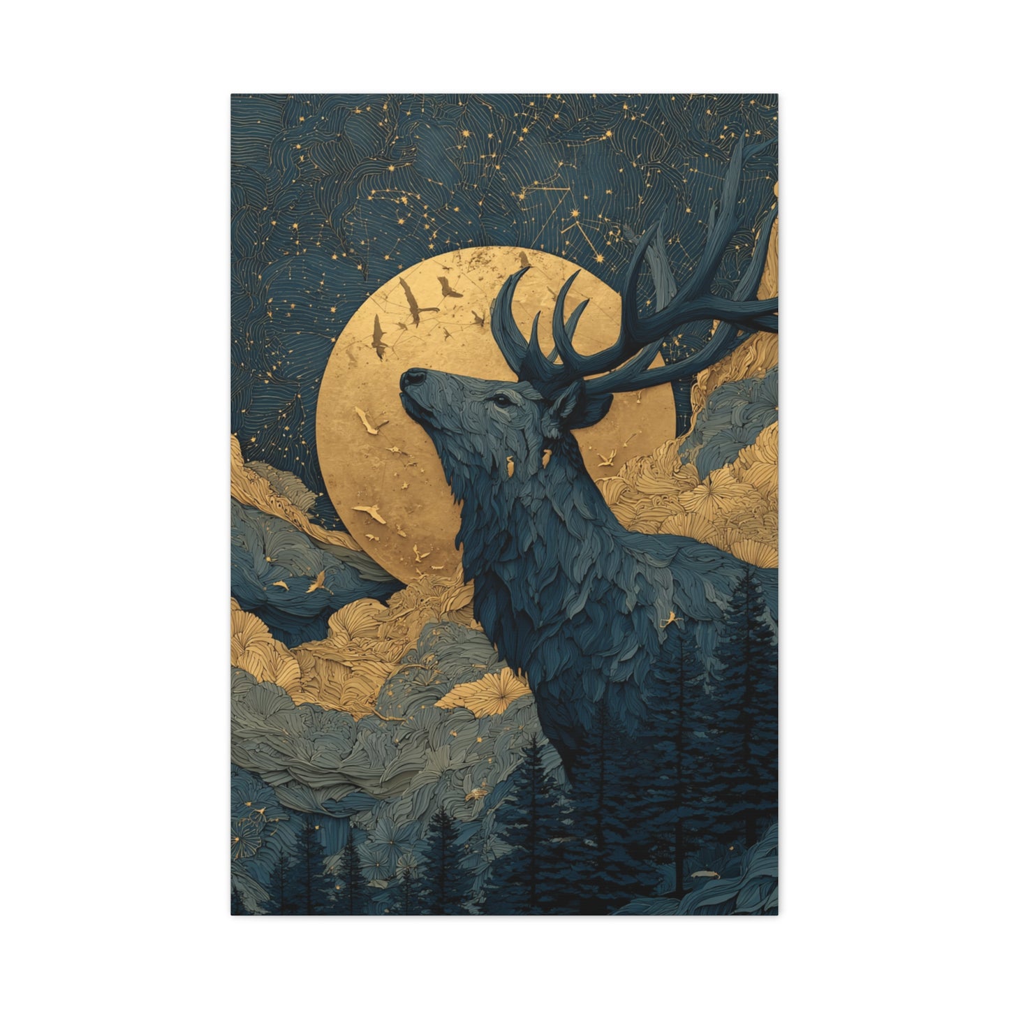 Celestial Moon Stag Wall Art & Canvas Print