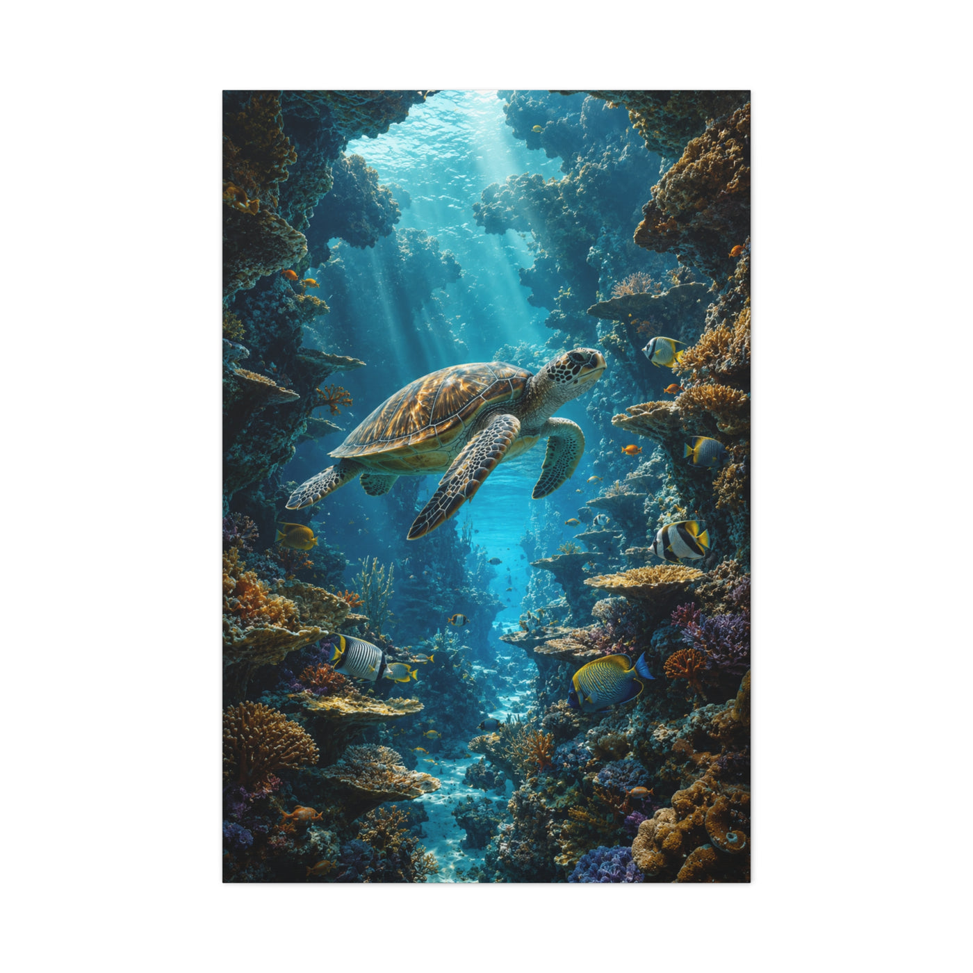 Deep Reef Canyon Turtle Journey Tropical Wall Art & Canvas Print