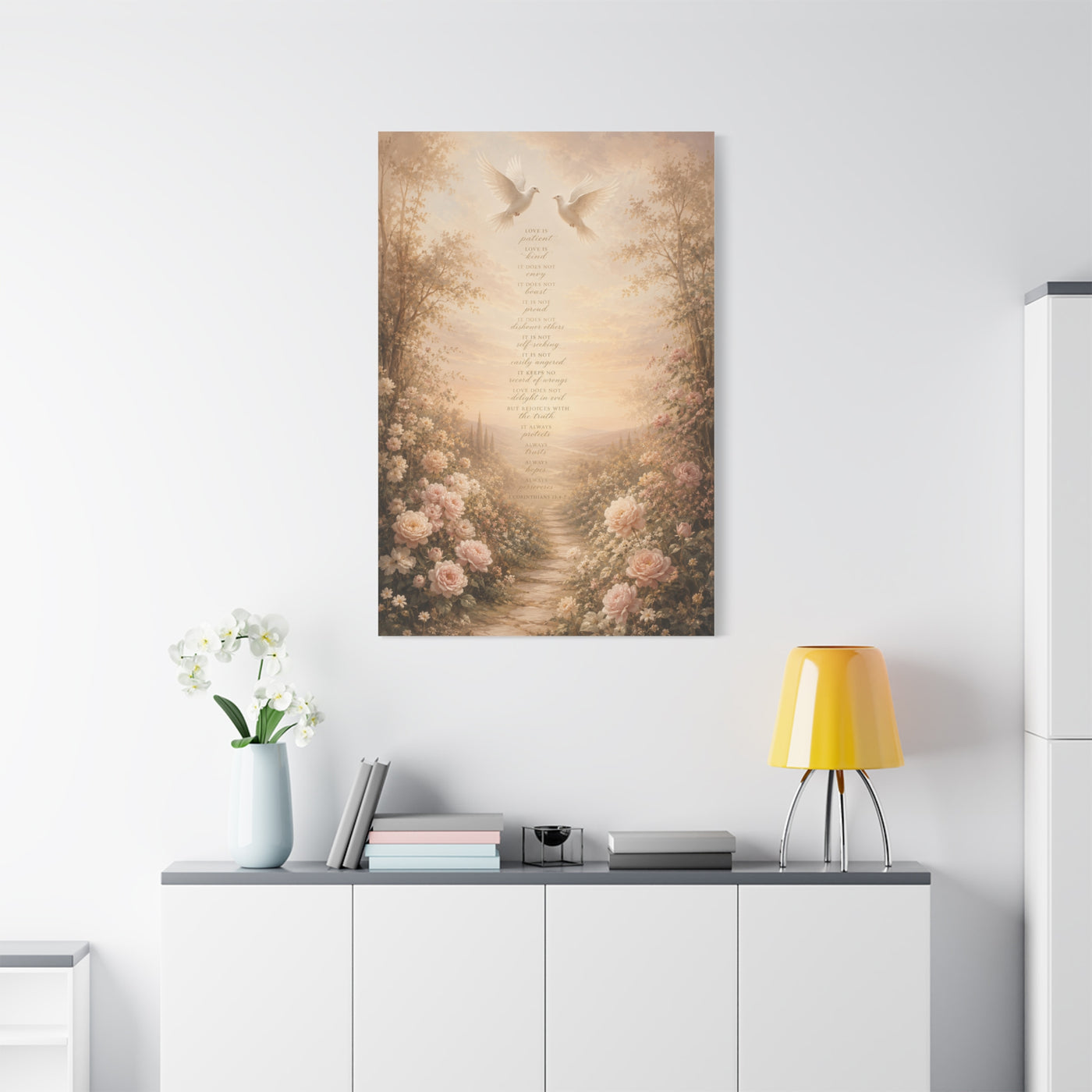 1 Corinthians 13 Dove Garden Scripture Wall Art & Canvas Print