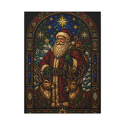 Stained Glass Santa and Reindeer Wall Art & Canvas Print