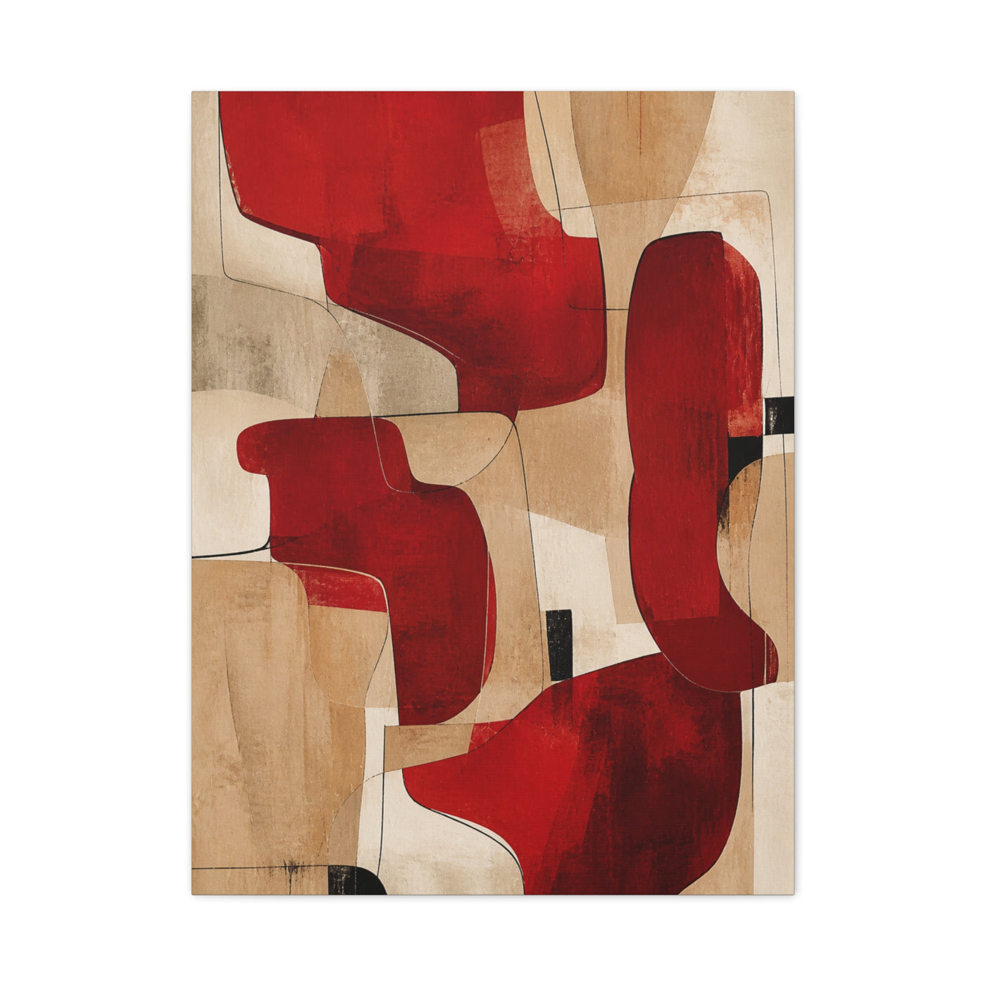 Modern Red and Beige Organic Abstract Wall Art & Canvas Print