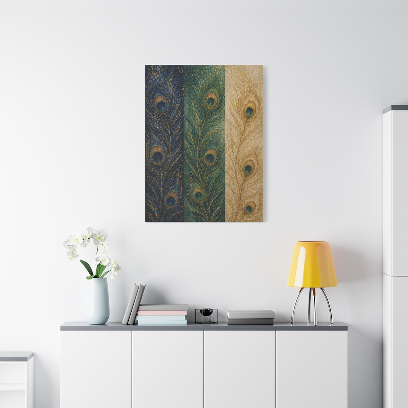 Peacock Feather Triptych Harmony Wall Art & Canvas Print