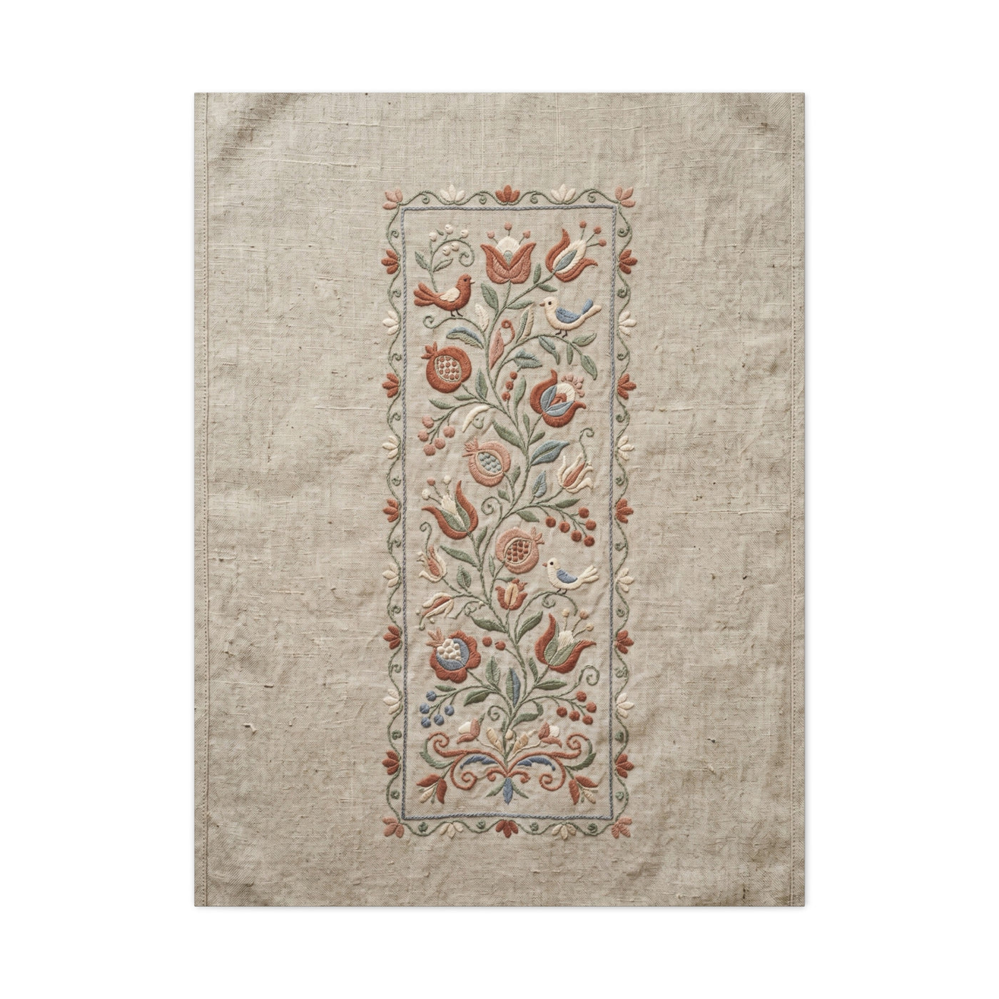 Rustic Folk Botanical Embroidery Strip Wall Art & Canvas Print