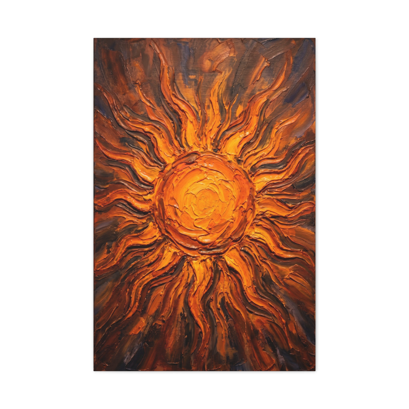Fiery Impasto Sunburst Painting Wall Art & Canvas Print