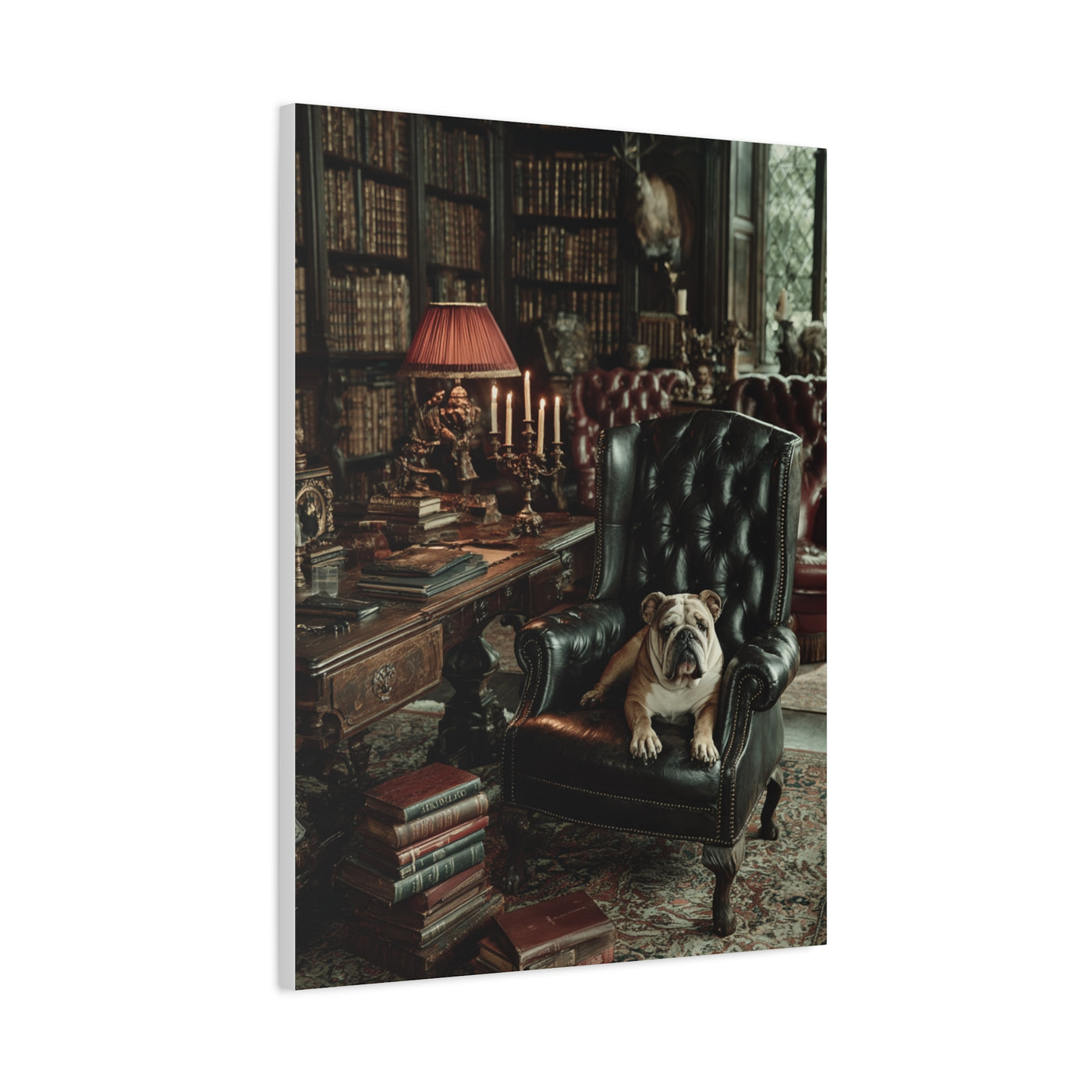 English Bulldog Gentleman’s Library Wall Art & Canvas Print