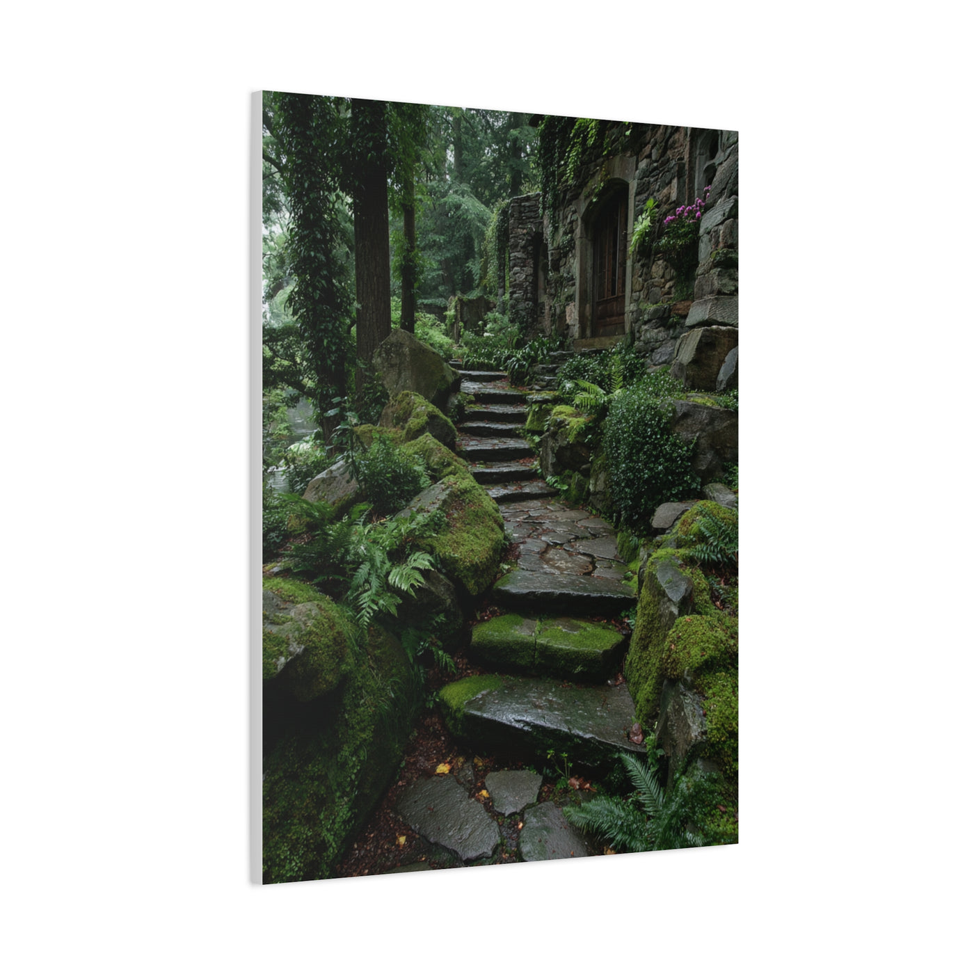 Green Moss-Covered Garden Staircase Wall Art & Canvas Print