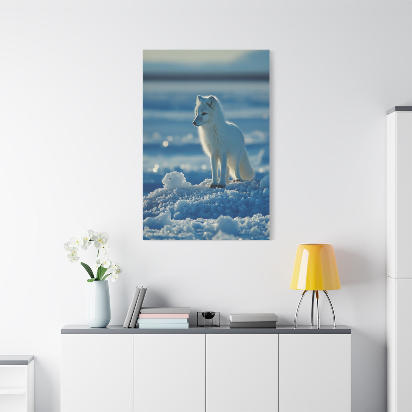 Arctic Fox Snow Minimal Portrait Wall Art & Canvas Print