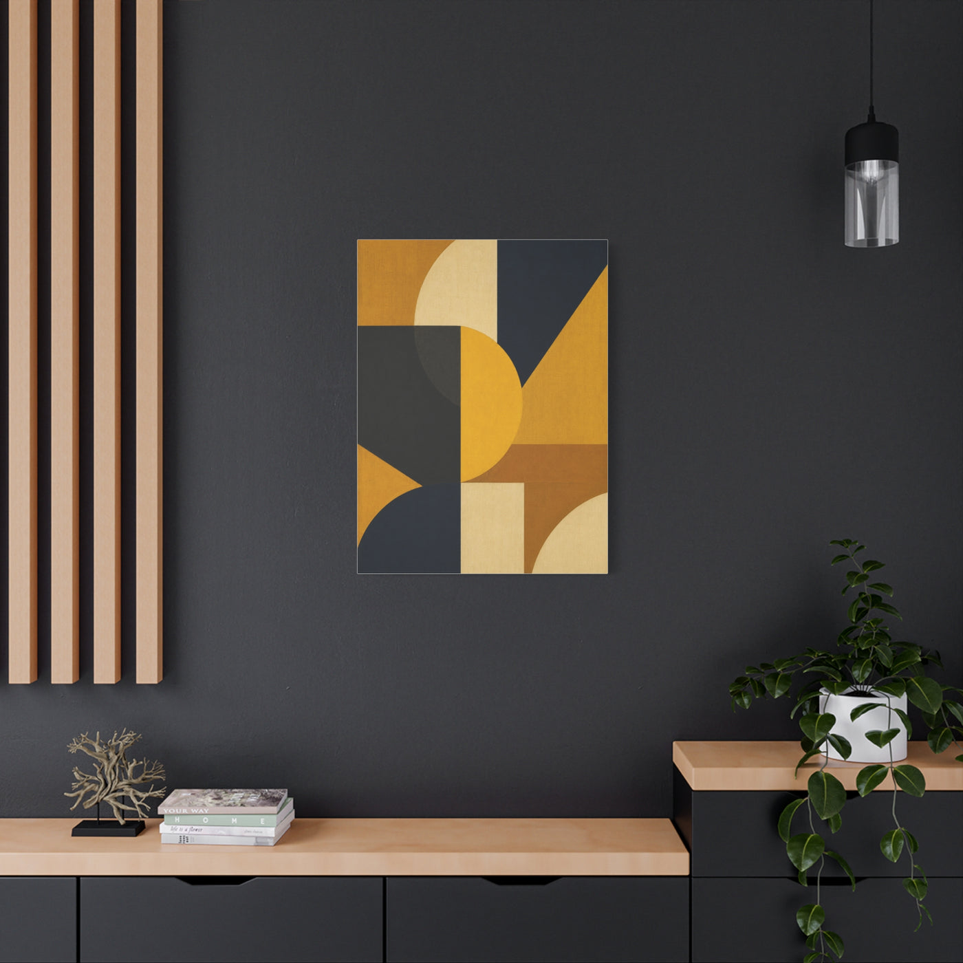 Mid-Century Geometric Mustard Composition Wall Art & Canvas Print