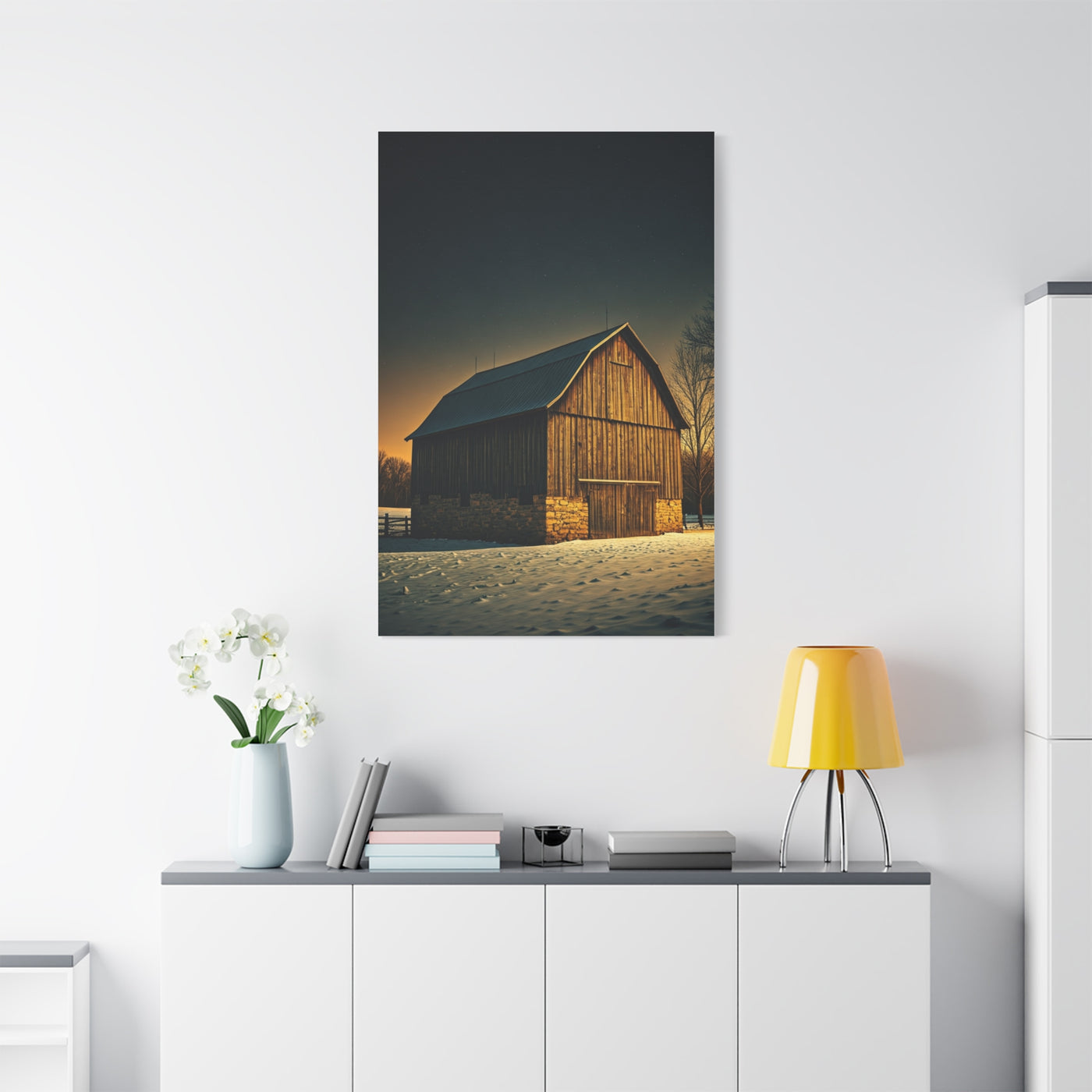 Winter Twilight Barn Landscape Wall Art & Canvas Prints