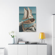 Driftwood Sailboat Coastal Sculpture Wall Art & Canvas Print