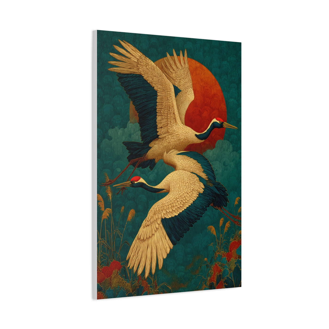 Golden Crane Celestial Flight Wall Art & Canvas Print