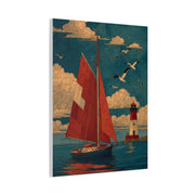 Primitive Coastal Sailboat Folk Wall Art & Canvas Print