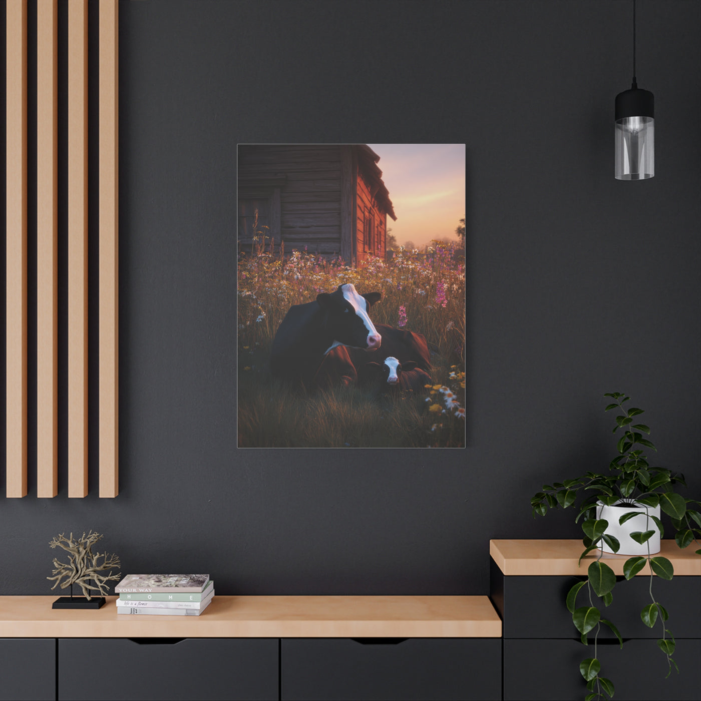 Farmhouse Meadow Cow and Calf Wall Art & Canvas Print