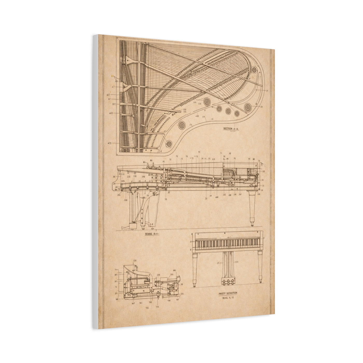 Grand Piano Blueprint Study Wall Art & Canvas Print