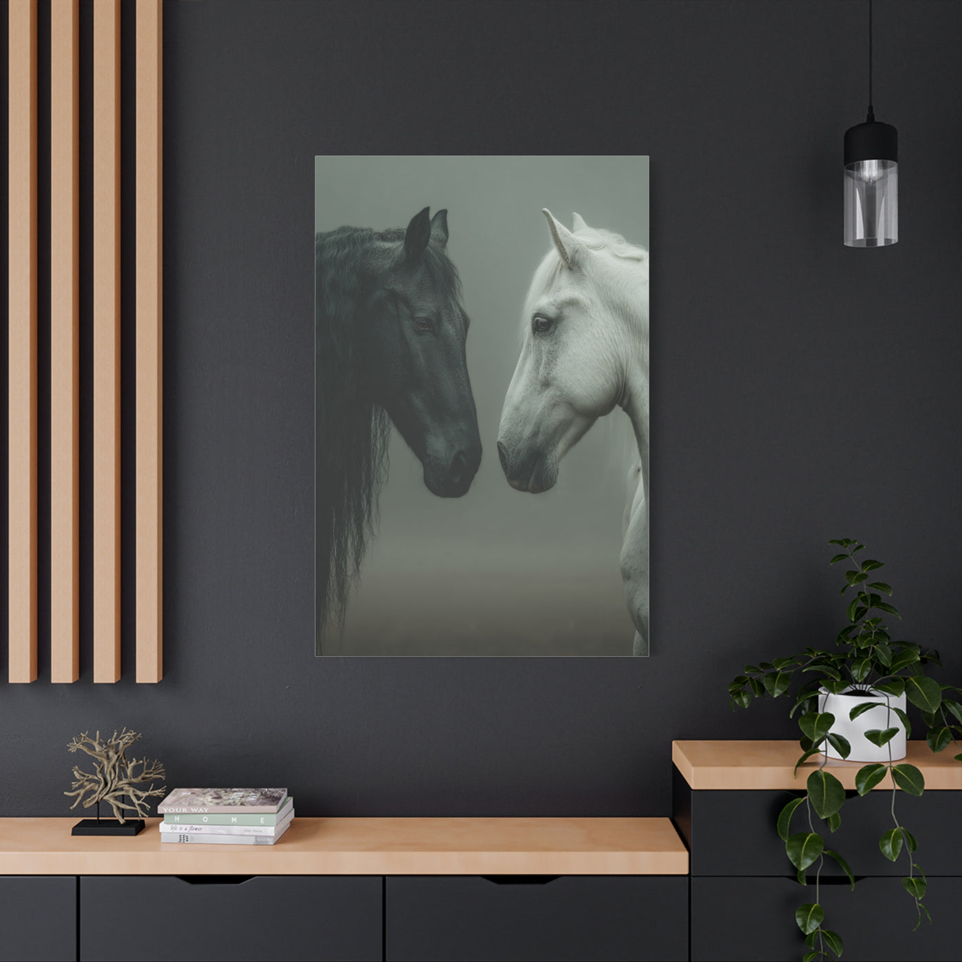 Dual Horse Contrast Portrait Wall Art & Canvas Print