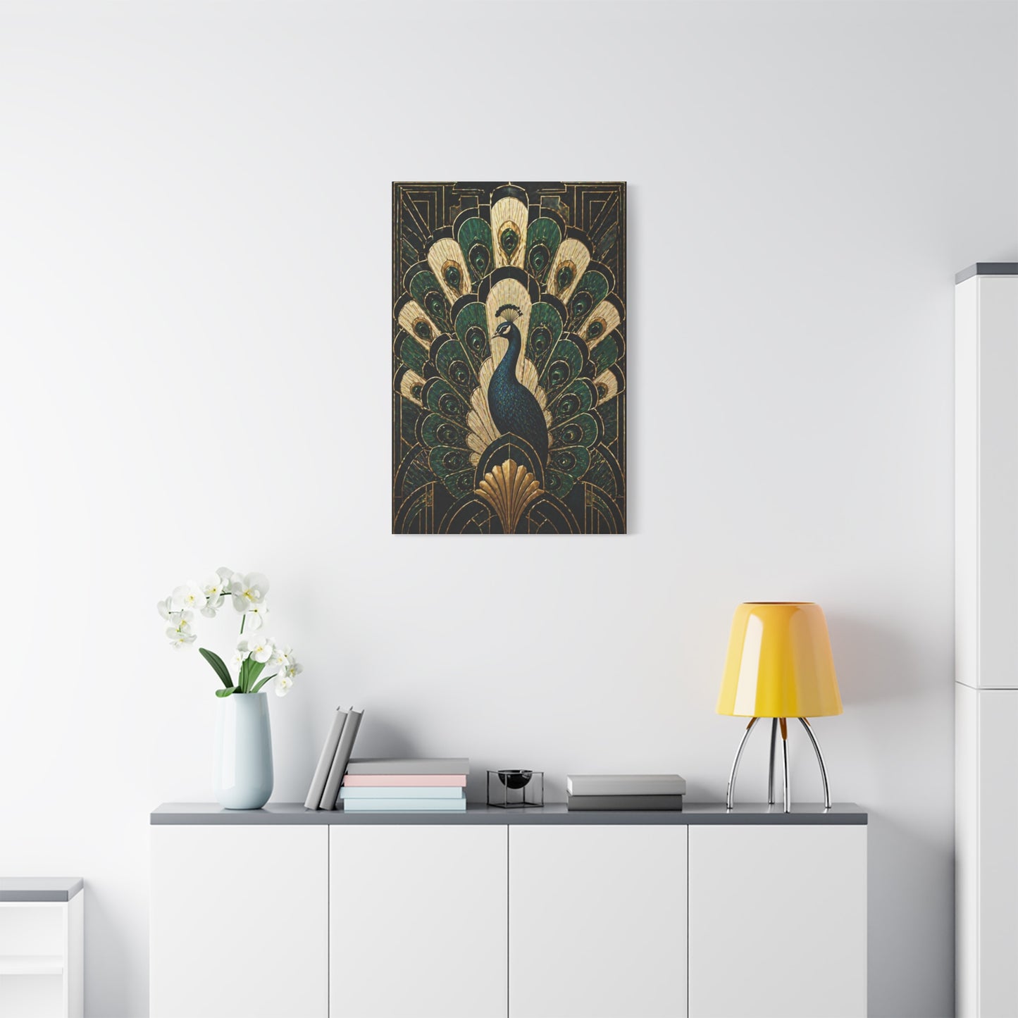 Art Deco Peacock Fan Composition Wall Art & Canvas Print