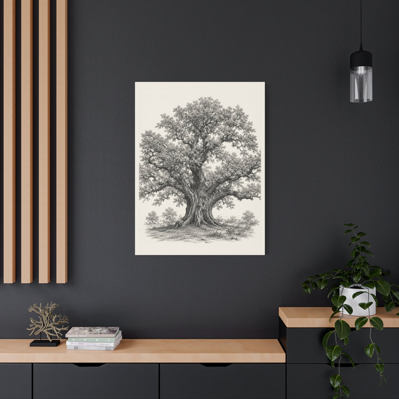 Detailed Engraved Oak Study Trees Wall Art & Canvas Print