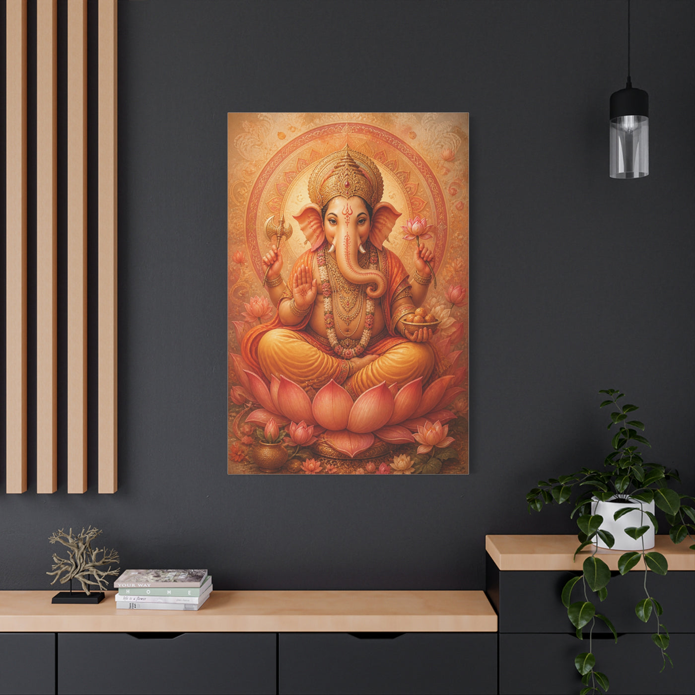 Lord Ganesha Lotus Blessing Wall Art & Canvas Print
