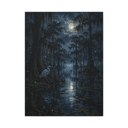 Moonlit Bayou Heron Scene Wall Art & Canvas Print
