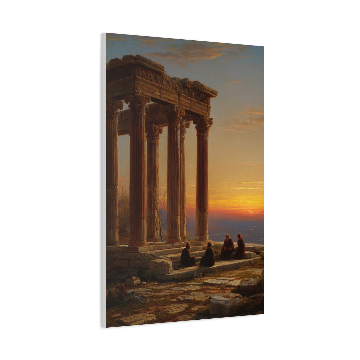 Greek Temple Ruins at Sunset with Philosophers Wall Art & Canvas Print