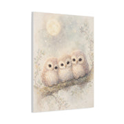 Moonlit Owlet Trio Watercolor Wall Art & Canvas Print