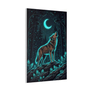 Moonlit Forest Wolf Neon Outline Scene Wall Art & Canvas Print
