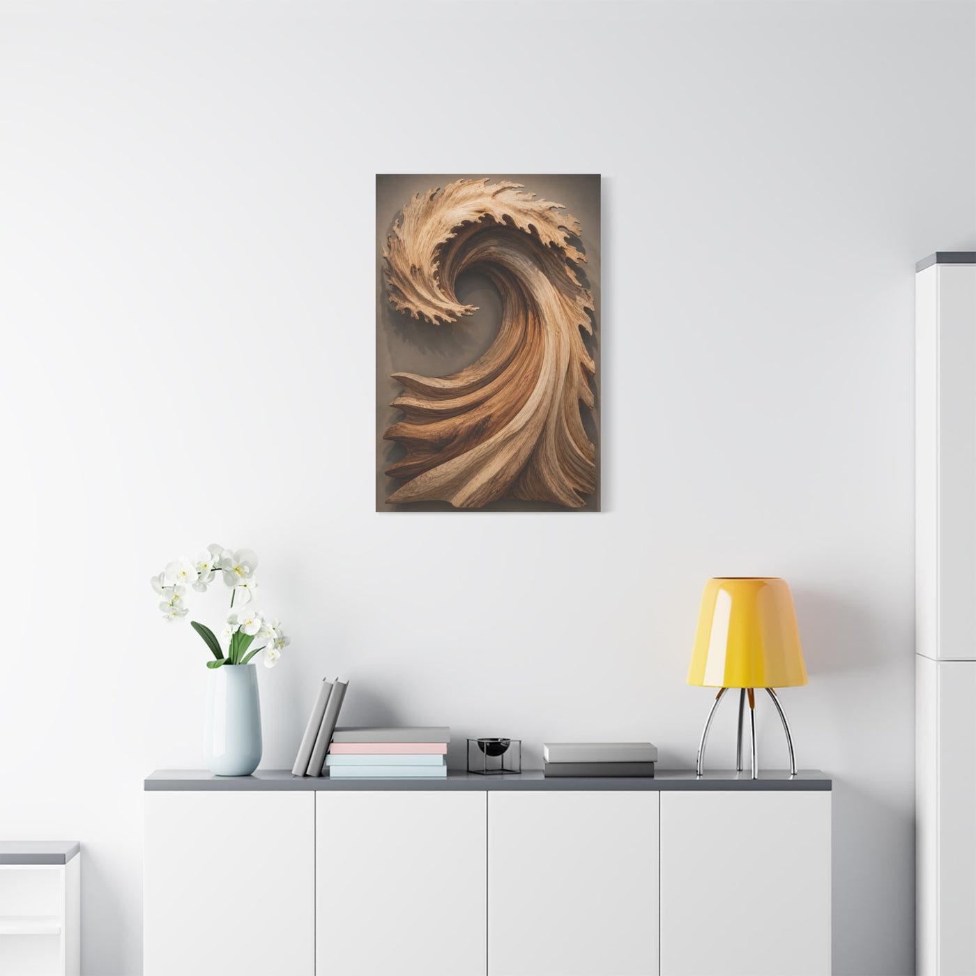 Hand-Carved Wooden Crest Wave Sculpture Wall Art & Canvas Print