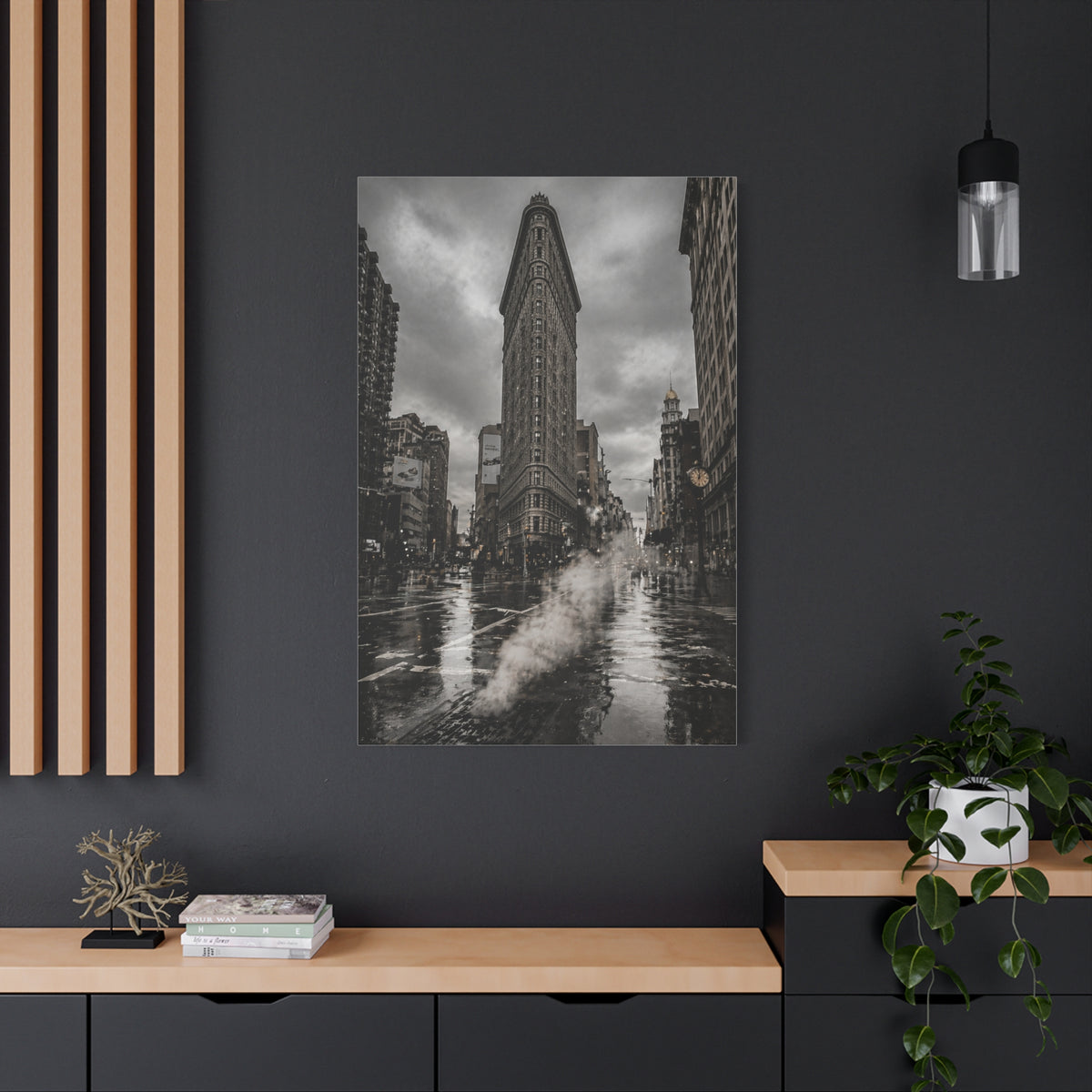 Flatiron Building Rainy Noir Wall Art & Canvas Print