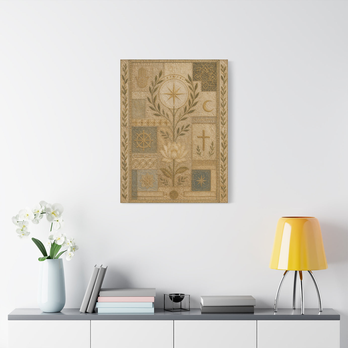 Interfaith Sacred Symbol Textile Wall Art & Canvas Print