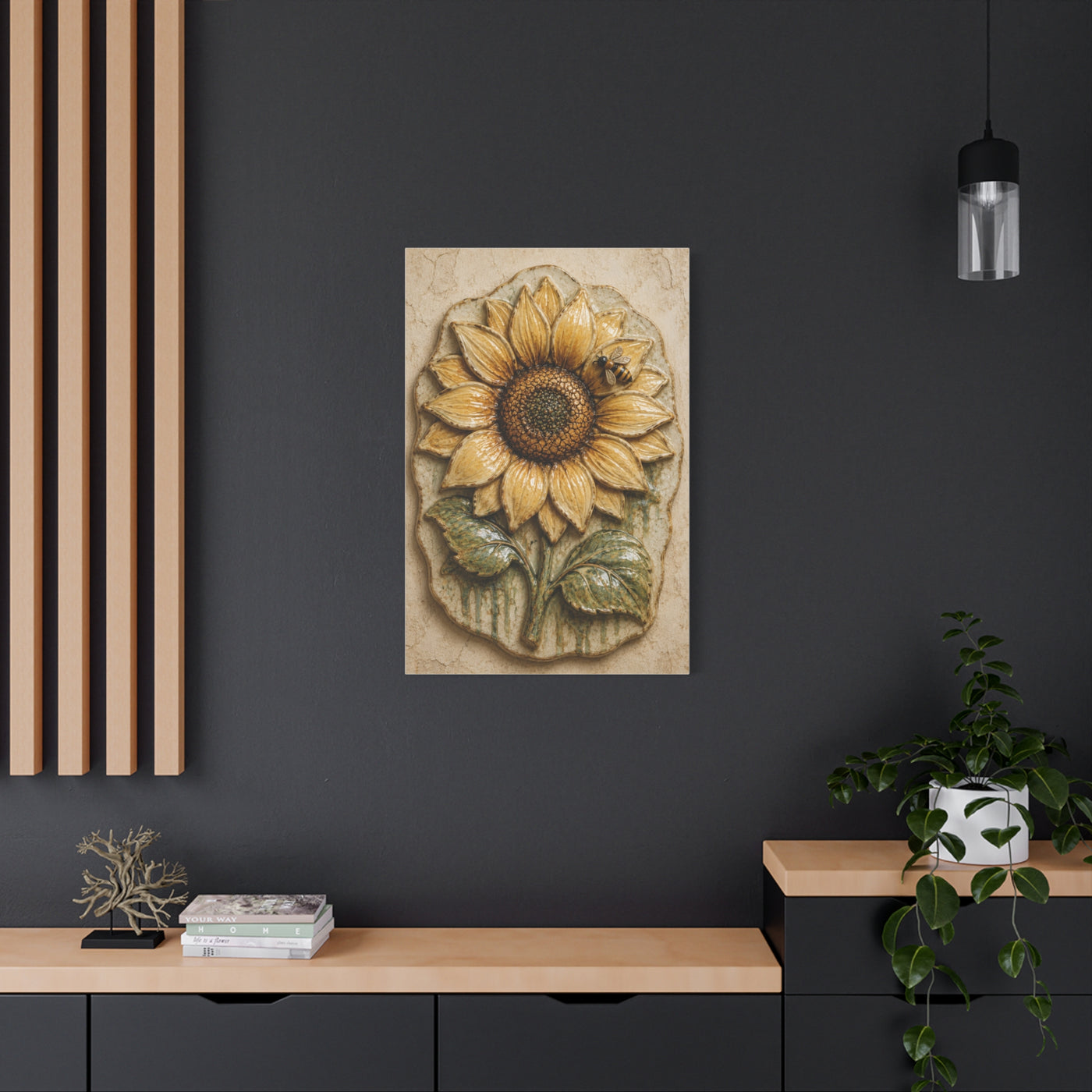 Hand-Glazed Ceramic Sunflower Plaque Wall Art & Canvas Print